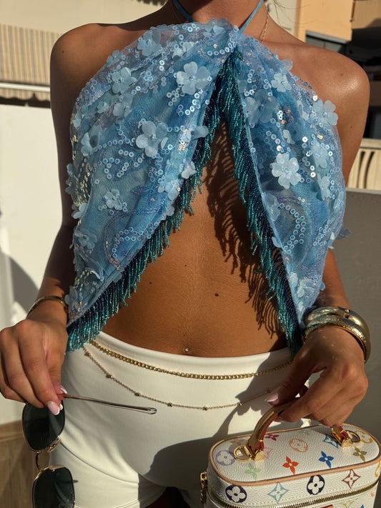 The “Hallie” Embellished Top - Blue